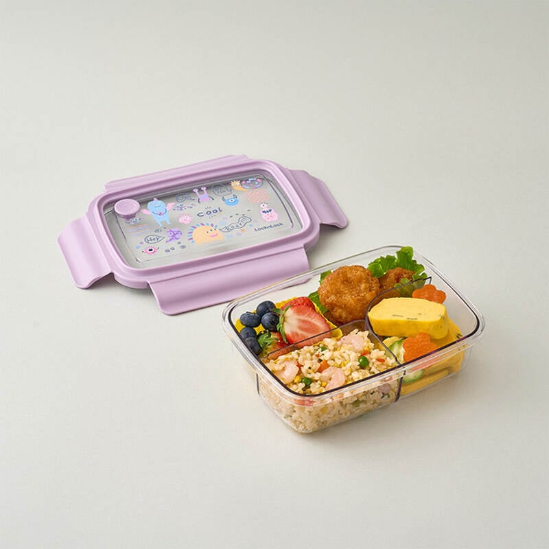 LocknLock Transparent 3-Compartment Plastic Lunch Box, 750ml -LCB501, 1L - LCB502, 2 colors (Purple, Blue) image number null